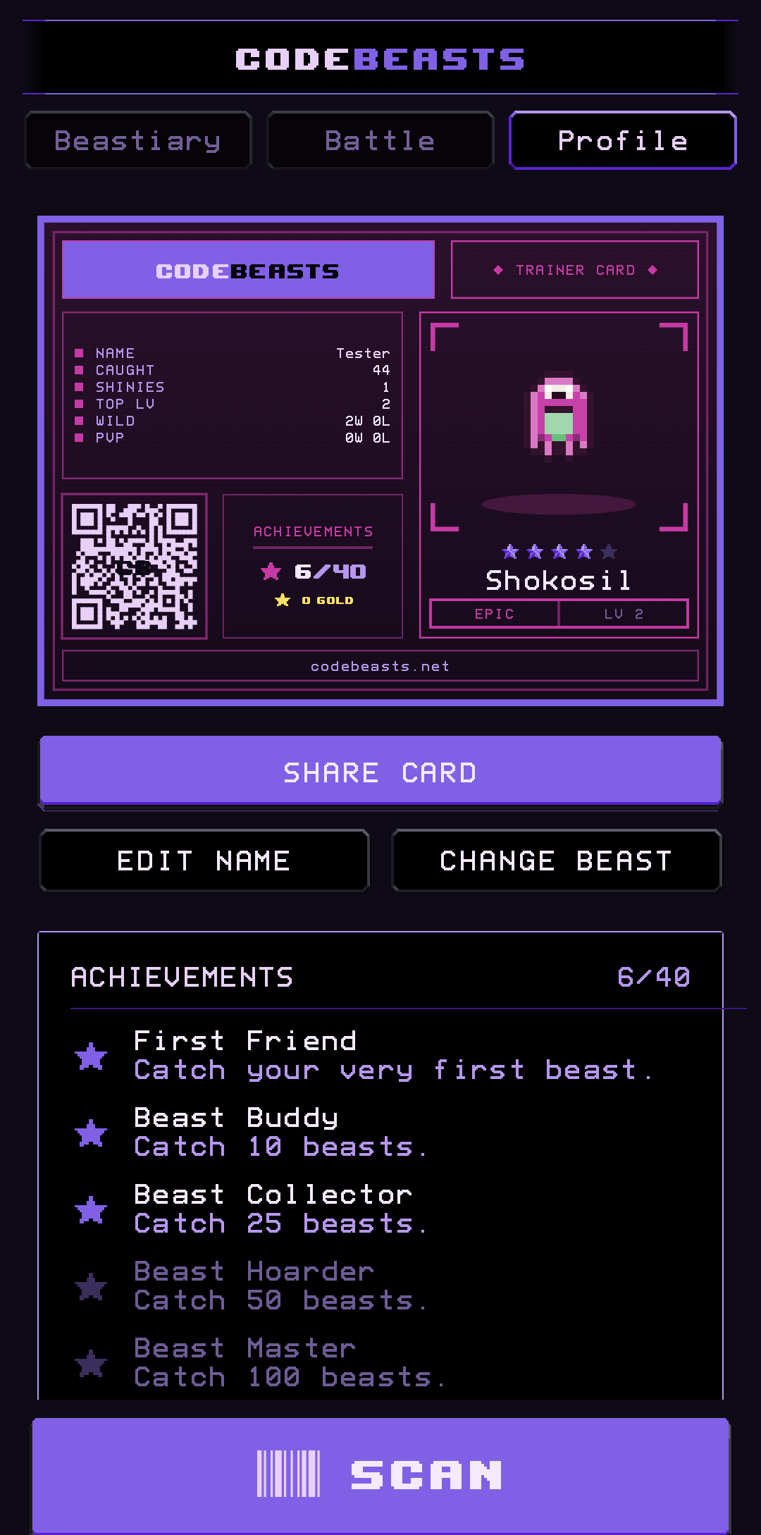 The Profile tab with your trainer card and achievements